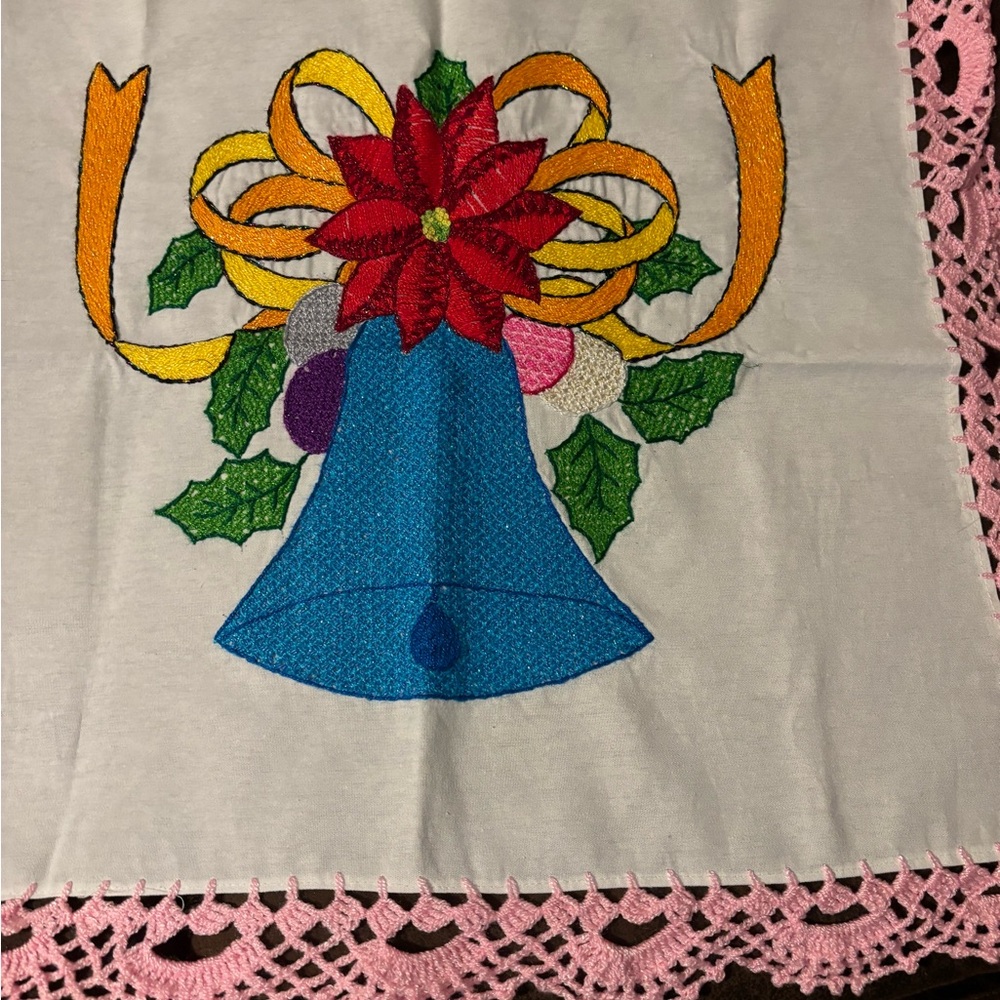 Festive Embroidered Bell Tablecloth